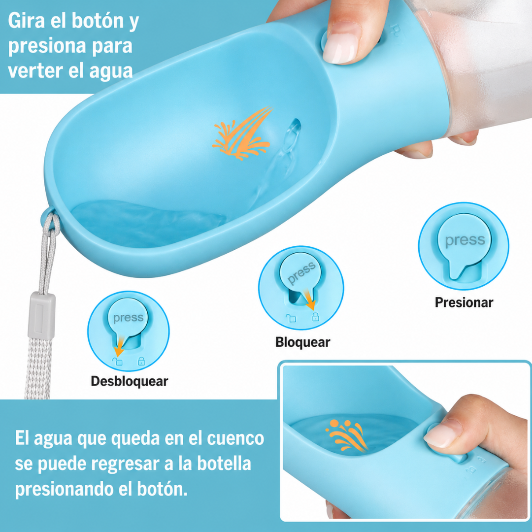 Botella multifuncional 3 en 1 para mascotas.